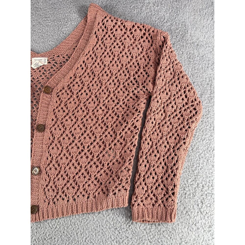 Artelier Nicole Miller Knit Sweater Womens XL Brown Open Knit Cardigan Buttons - Picture 4 of 12